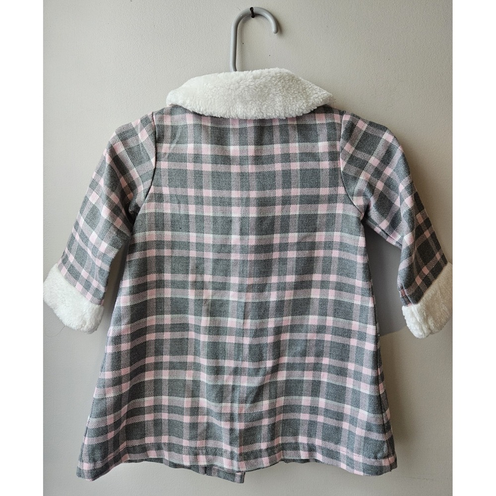 Sweet Heart Rose Baby Girl Lightweight Plaid Coat Faux‎ Fur Gray Pink 12M - Picture 2 of 7